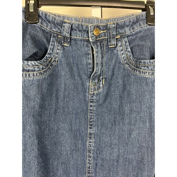 Kim Rogers Womens Long Denim Skirt Back Slit Front Zipper Size 8 Modest Cottage - Picture 3 of 5